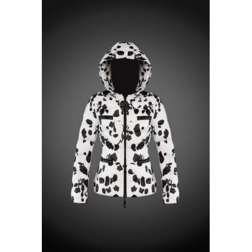 2017 Outlet Piumini Moncler Donna Bianco E Fiori Neri Basse Prezzo