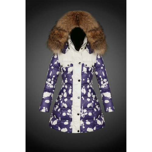 2017 Outlet Piumini Moncler Donna Blu E Fiori Bianchi On Line