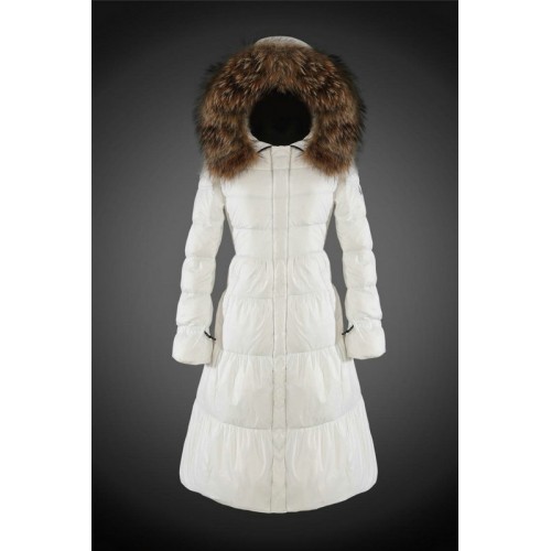 2017 Outlet Piumini Moncler Lungo Donna Bianco Sito Ufficiale Italia
