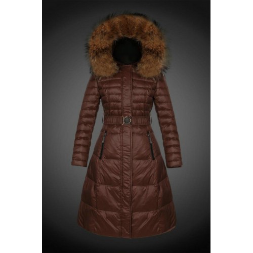 2017 Outlet Piumini Moncler Lungo Donna Marrone Scontati Italia