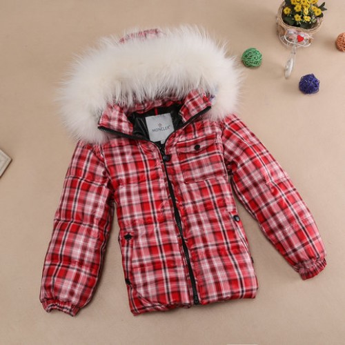 2017 Piumini Moncler Bambini Set Plaid Rosso Vendita Calda