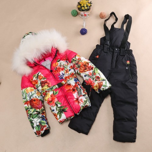 2017 Piumini Moncler Bambini Set Rosso Fiori Nuovo Arrivo 2017