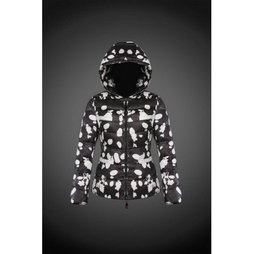 2017 Piumini Moncler Donna Nero E Fiori Bianchi A Basso Prezzo