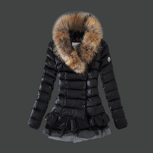 Piumini Moncler Lungo Orlo Gonna Nero Nuovo Arrivo