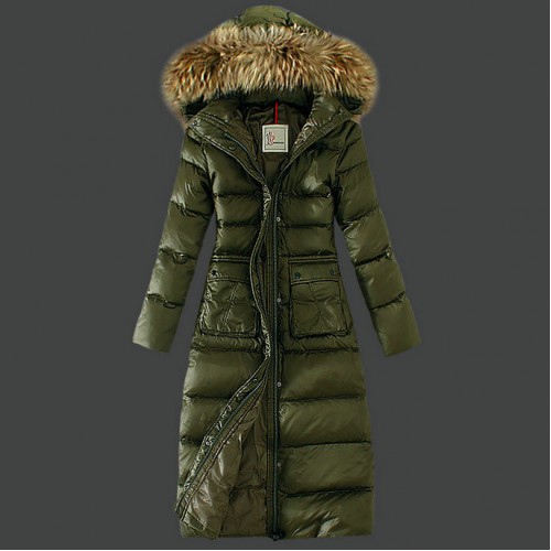 Piumini Moncler Nuovo Moncler Donna Lungo Olive Vendita Calda