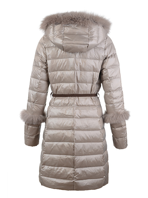 Nuovo Piumini Moncler Lungo Pelliccia Collare Grigio