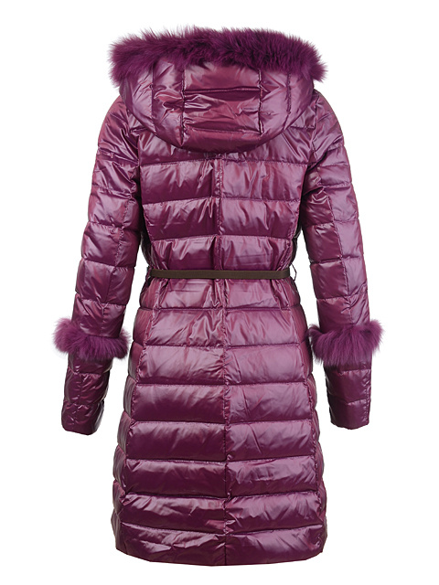 Nuovo Piumini Moncler Lungo Pelliccia Collare Viola