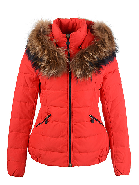 Piumini Moncler Pelliccia Collare Donna Rosso