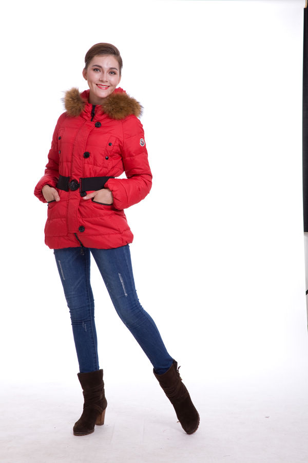 Piumini Moncler Fur Collar Rosso