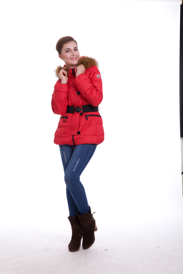 Piumini Moncler Fur Collar Rosso