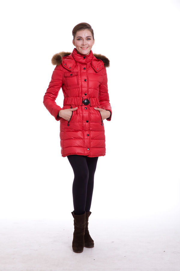 Piumini Moncler Donna Lunga Outerwear Rosso